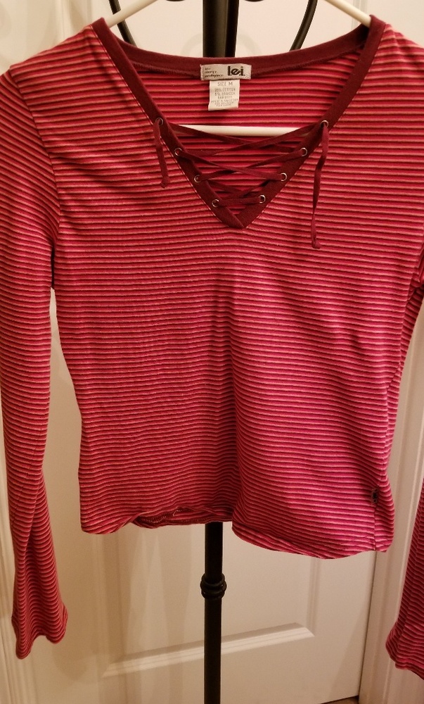 Cropped, mutli- colored, striped, shirt.
